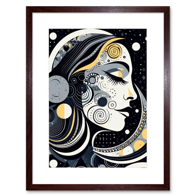 "Artery8 Wall Art Print Aligned with the Universe Boho New Moon Goddess Mother Nature Sky Patterns Artwork Framed 9X7 Inch in Brown - Size: W7"" x H9""" - image 1