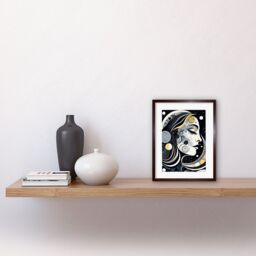 "Artery8 Wall Art Print Aligned with the Universe Boho New Moon Goddess Mother Nature Sky Patterns Artwork Framed 9X7 Inch in Brown - Size: W7"" x H9""" - thumbnail 2