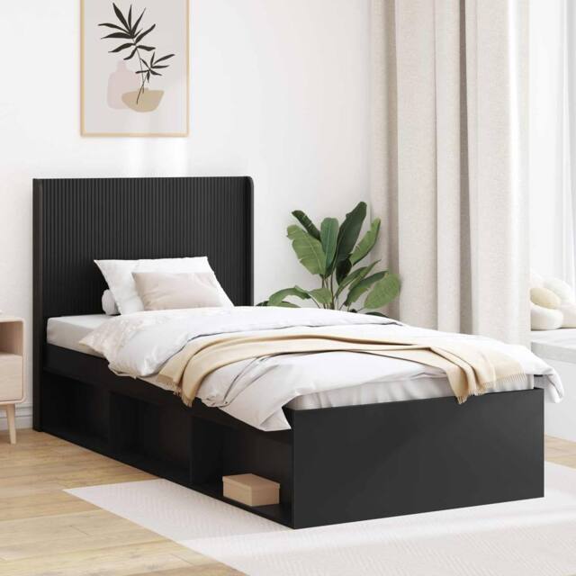 Berkfield Home Bed Frame with Storage & Headboard Black 75 x 190 cm - image 1