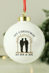 Personalised Memento Company Men's Personalised Mr & Mr Bauble in White - thumbnail 3