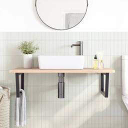 Berkfield Home Basin Shelf Wall Mounted Steel & Solid Wood Beech in Brown - thumbnail 3