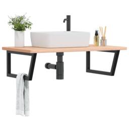 Berkfield Home Basin Shelf Wall Mounted Steel & Solid Wood Beech in Brown - thumbnail 2