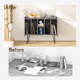 Huhote Record Player Stand Vinyl Turntable Stand With 3 Tier Storage Cabinet in Grey - thumbnail 6