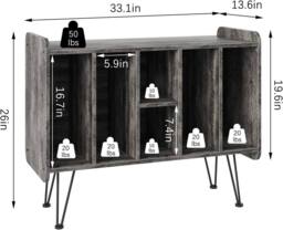 Huhote Record Player Stand Vinyl Turntable Stand With 3 Tier Storage Cabinet in Grey - thumbnail 3