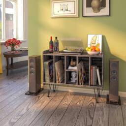 Huhote Record Player Stand Vinyl Turntable Stand With 3 Tier Storage Cabinet in Grey - thumbnail 4