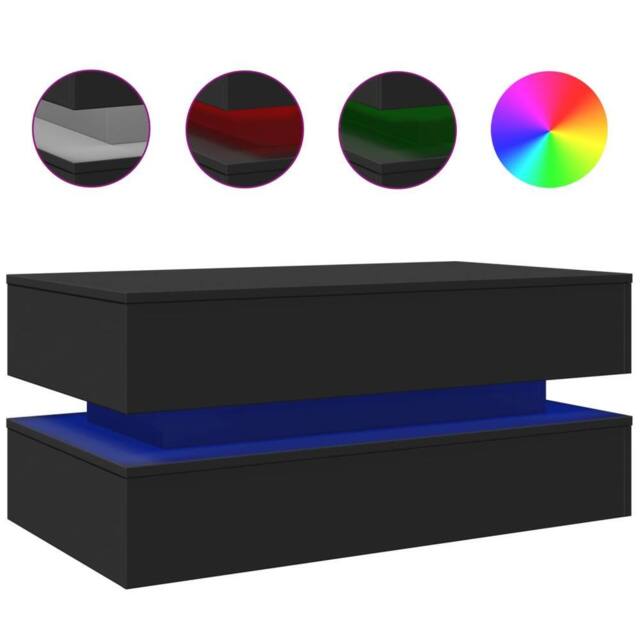 Berkfield Home Coffee Table with LED Lights Black 90x50x40 cm - Size: 90 x 50 x 40 cm - image 1
