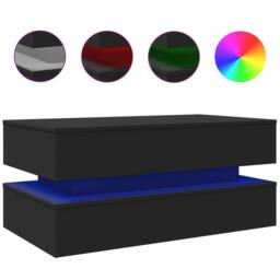Berkfield Home Coffee Table with LED Lights Black 90x50x40 cm - Size: 90 x 50 x 40 cm - thumbnail 1