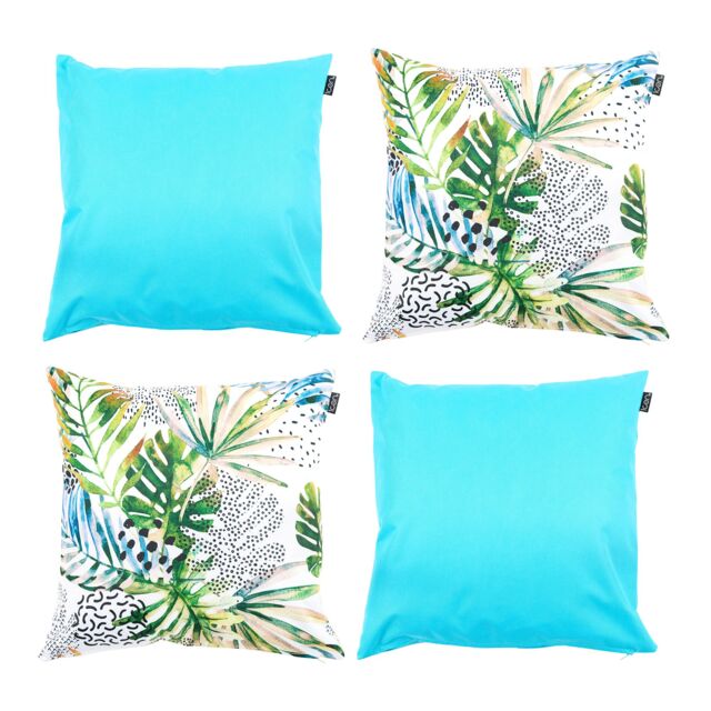 icon Indoor & Outdoor Waterproof Cushion, Palm & Aqua (4-Pack) - Size: 43 cm x 43 cm