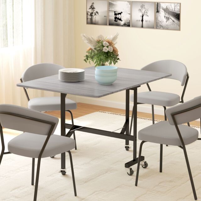 HOMCOM Mobile Drop Leaf Table, Folding Kitchen Table with 6 Wheels in Grey - image 1