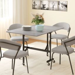 HOMCOM Mobile Drop Leaf Table, Folding Kitchen Table with 6 Wheels in Grey - thumbnail 1