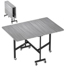 HOMCOM Mobile Drop Leaf Table, Folding Kitchen Table with 6 Wheels in Grey - thumbnail 2