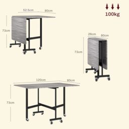 HOMCOM Mobile Drop Leaf Table, Folding Kitchen Table with 6 Wheels in Grey - thumbnail 3