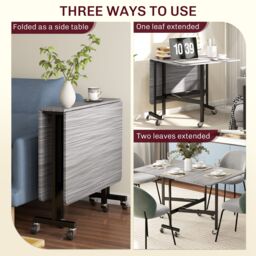 HOMCOM Mobile Drop Leaf Table, Folding Kitchen Table with 6 Wheels in Grey - thumbnail 4
