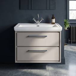 Balterley Modern Wall Hung 2-Drawer Bathroom Vanity, Fireclay Basin, Grey, 800mm in Grey - thumbnail 6