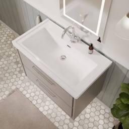 Balterley Modern Wall Hung 2-Drawer Bathroom Vanity, Fireclay Basin, Grey, 800mm in Grey - thumbnail 3