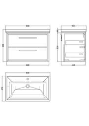 Balterley Modern Wall Hung 2-Drawer Bathroom Vanity, Fireclay Basin, Grey, 800mm in Grey - thumbnail 5
