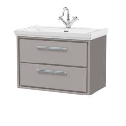 Balterley Modern Wall Hung 2-Drawer Bathroom Vanity, Fireclay Basin, Grey, 800mm in Grey - thumbnail 1