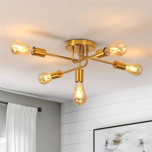 Nordara Ceiling Light 5 Arms Chandeliers Gold Industrial Fitting Living Room - image 1