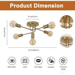 Nordara Ceiling Light 5 Arms Chandeliers Gold Industrial Fitting Living Room - thumbnail 2