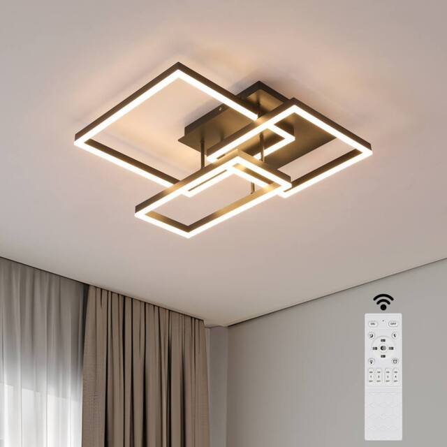 Goeco 48W Modern Square LED Ceiling Light, Dimmable Flush Mount w/ Remote in Black - image 1