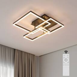 Goeco 48W Modern Square LED Ceiling Light, Dimmable Flush Mount w/ Remote in Black