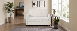 BTM 2 Seater Pull Out Sofa Bed Cup Holders Sleeper Loveseat in Off-White - thumbnail 8