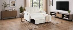 BTM 2 Seater Pull Out Sofa Bed Cup Holders Sleeper Loveseat in Off-White - thumbnail 9