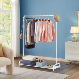 House of Home Clothes Rail Garment Rack Shoe Storage Shelf Adjustable Feet Easy Assembly White - thumbnail 1