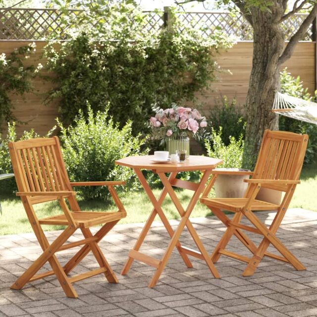 Berkfield Home 3 Piece Folding Bistro Set Solid Wood Acacia in Brown - image 1