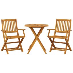 Berkfield Home 3 Piece Folding Bistro Set Solid Wood Acacia in Brown - thumbnail 2