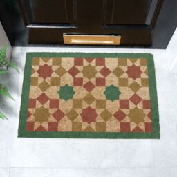 Artsy Mats Green Moroccan Tile Pattern Coir Doormat (60 x 40cm) in Brown - Size: 40 cm x 60 cm - thumbnail 1