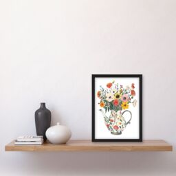 Artery8 Flower Bouquet in Rustic Floral Teapot Vase Framed Art Print - Size: A4 - thumbnail 4