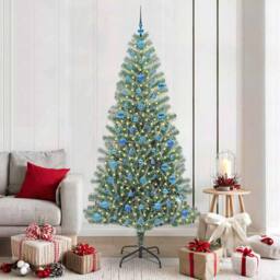 Berkfield Home Artificial Christmas Tree Snow Flocked with LED Light 210 cm in Green - thumbnail 1