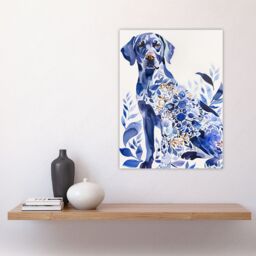 "Artery8 Dog Lover Labrador With Ornate Floral Pattern Fur Wall Art Print in Blue - Size: W24"" x H32""" - thumbnail 4