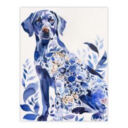 "Artery8 Dog Lover Labrador With Ornate Floral Pattern Fur Wall Art Print in Blue - Size: W24"" x H32""" - thumbnail 1