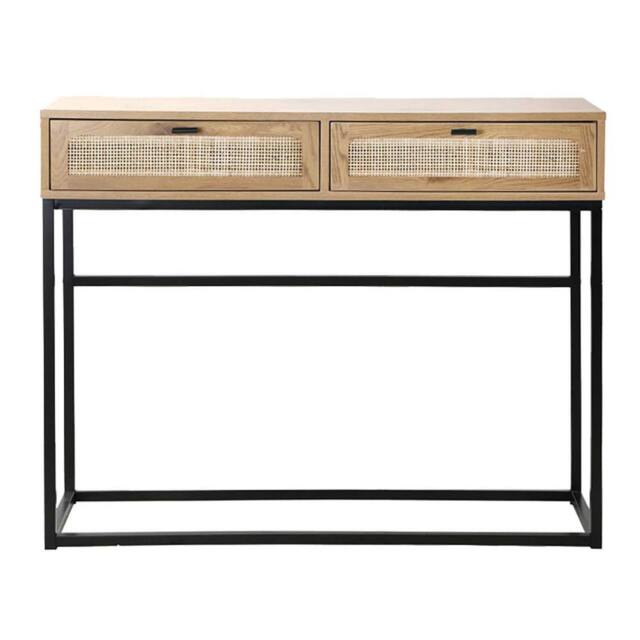 CALICOSY 2-Drawer Console Table With Rattan Cane, 100Cm Wide - JAYA in Light Brown - image 1