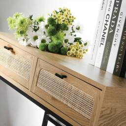 CALICOSY 2-Drawer Console Table With Rattan Cane, 100Cm Wide - JAYA in Light Brown - thumbnail 6