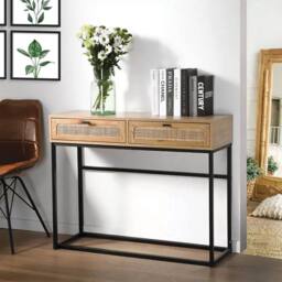 CALICOSY 2-Drawer Console Table With Rattan Cane, 100Cm Wide - JAYA in Light Brown - thumbnail 2