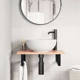 Berkfield Home Basin Shelf Wall Mounted¬†Steel and¬†Solid Wood Oak in Brown - thumbnail 3