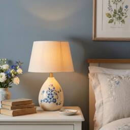 Happy Homewares Hand Painted Blue Floral Themed Ceramic Table Lamp Base with Switch - thumbnail 6