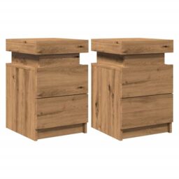 Berkfield Home Bedside Cabinets with LED 2 pcs Artisian Oak 35x39x55 cm Engineered Wood in Brown - Size: 35 x 39 x 55 cm - thumbnail 3