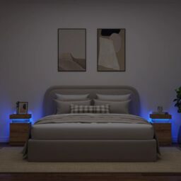 Berkfield Home Bedside Cabinets with LED 2 pcs Artisian Oak 35x39x55 cm Engineered Wood in Brown - Size: 35 x 39 x 55 cm - thumbnail 1