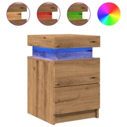 Berkfield Home Bedside Cabinets with LED 2 pcs Artisian Oak 35x39x55 cm Engineered Wood in Brown - Size: 35 x 39 x 55 cm - thumbnail 2