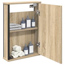 Berkfield Home Mirror Cabinet Natural Oak Particle board, glass, metal Medium in Beige - thumbnail 3