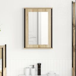 Berkfield Home Mirror Cabinet Natural Oak Particle board, glass, metal Medium in Beige