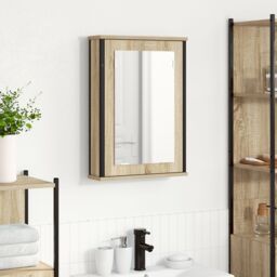 Berkfield Home Mirror Cabinet Natural Oak Particle board, glass, metal Medium in Beige - thumbnail 4