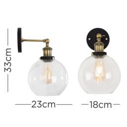 ValueLights Sheridan Pair of Industrial Amber Glass Bowl Gold Trim Black Wall Lights in Clear - thumbnail 5