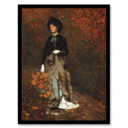 Artery8 Winslow Homer Autumn Oil Painting Woman Portrait Framed Wall Art Print in White - Size: A4 - thumbnail 1