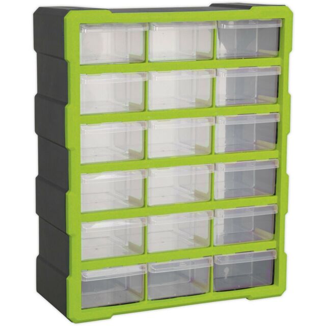 Loops 375 x 165 x 470mm 18 Drawer Parts Cabinet - GREEN - Wall Mounted / Standing Box - image 1