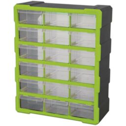 Loops 375 x 165 x 470mm 18 Drawer Parts Cabinet - GREEN - Wall Mounted / Standing Box - thumbnail 4